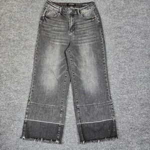 Judy Blue Wide Leg Crop Jeans Womens 5/27 Grey Dark Wash High Rise Stretch Denim